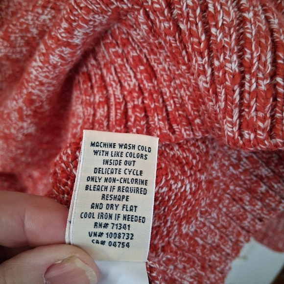 L.L. Bean Womens Coral/White Cotton Ragg Funnelneck Pullover Space Dye Sweater - Picture 10 of 16